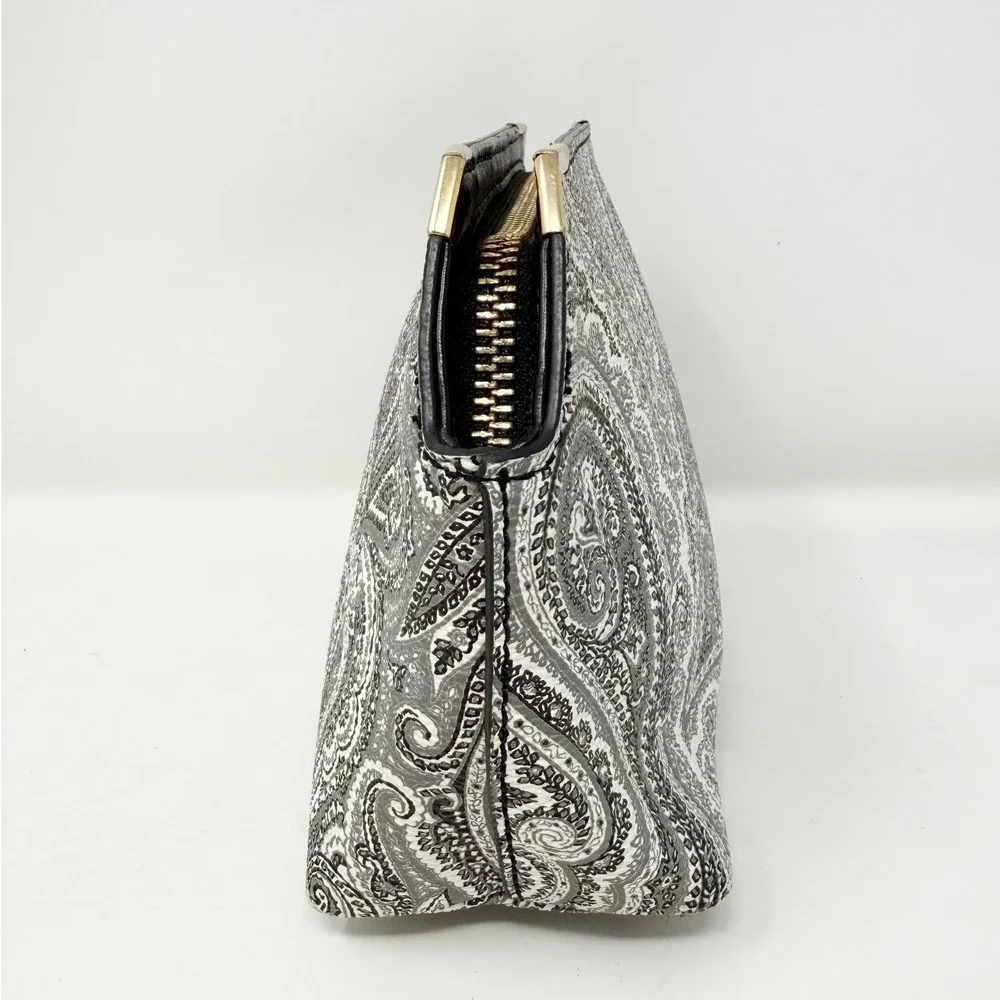 Ralph Lauren Black White Paisley Vegan Leather Clutch‎ Bag